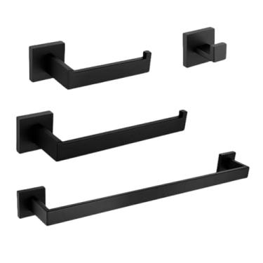 Imagem de Conjunto de acessórios para banheiro em aço inoxidável preto, porta-toalhas, porta-papel, porta-escova de vaso sanitário, acessórios para banheiro (kit com 4 peças MB)