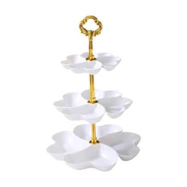 Imagem de IEUDNS Bandeja de frutas, suporte para bolo, três camadas, grande capacidade, pratos de servir, bandejas, travessas, enfeites, bandeja para lanches, para, Branco