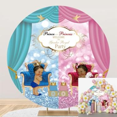 Imagem de TTQYFNM 2,3 x 2,32 m Príncipe Real ou Princesa Revelação de Gênero Capa de Fundo Redondo Rosa ou Azul Menino ou Menina Bem-vindo ao Gênero Fundo de Fotografia de Festa Real para Chá de Bebê