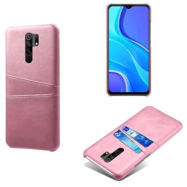 Imagem de Capas Compatível com Xiaomi Redmi 9 Prime,Caso de couro PU-Tampa de telefone a prova de choque com 2 slots de cartão,Proteção anti-impressão digital e anti-gota-Pink