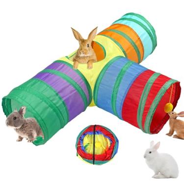 Imagem de GNB PET Túnel de coelho túneis e tubos dobráveis ​​de 3 vias com bola interativa esconderijo de coelho brinquedos de túnel de atividade de pequenos animais para coelho anão coelhinho cobaia