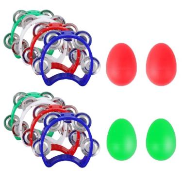 Imagem de EASTROCK Pandeiro com 4 sinos Pandeiro e agitadores de ovos de plástico para percussão musical, instrumento de ritmo musical, percussão manual para festas musicais