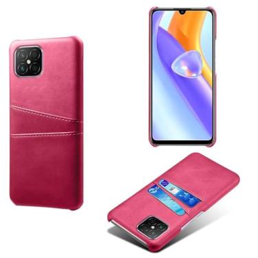 Imagem de Capas Compatível com Honor Play 5 5G,Caso de couro PU-Tampa de telefone a prova de choque com 2 slots de cartão,Proteção anti-impressão digital e anti-gota-Rose Red