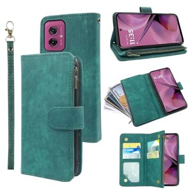 Imagem de Dibosom Capa carteira para Motorola Moto G55 5G com cordão de pulso e couro vintage premium flip porta-cartão de crédito acessórios capa de celular para mulheres homens verde