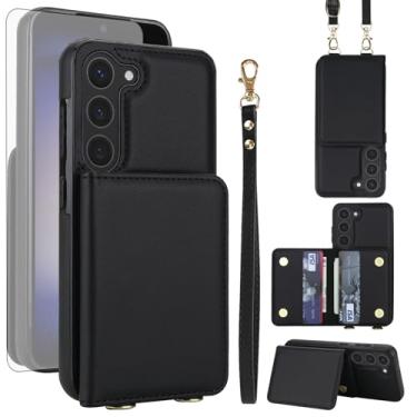 Imagem de Asuwish Capa de celular para Samsung Galaxy S23 5G carteira de celular com protetor de tela de vidro temperado alça transversal de pulso com bloqueio de RFID suporte para cartão S 23 23S GS23 G5