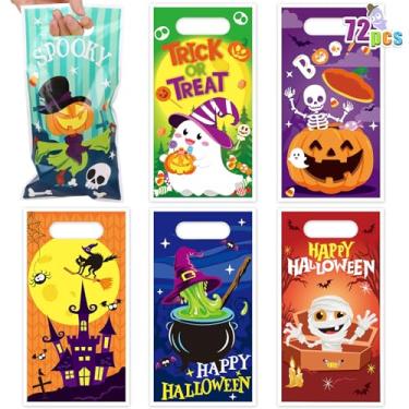 Imagem de LOAVER 72 peças de sacolas de doces ou travessuras de Halloween, sacolas de plástico para doces e guloseimas a granel para eventos de Halloween, lembrancinhas, presentes, trocas, lembrancinhas de