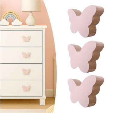 Imagem de 3 Puxadores Borboleta Infantil Gaveta Armário Móveis Quarto - Souvenir