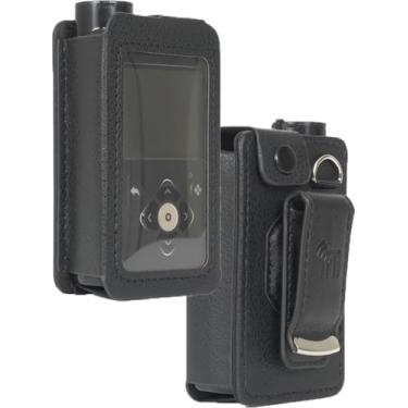 Imagem de Capa para bomba de insulina Medtronic MiniMed 780G 770G 670G 630G 640G, capa de encaixe [proteção de tela embutida] e [clipe de cinto de metal giratório] - Couro vegano preto