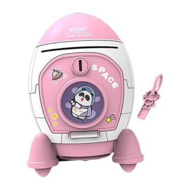 Imagem de IEUDNS Cofrinho de de desenho animado, brinquedo educativo de economia para presentes de aniversário com chave e adesivos, decoração de mesa, Rosa