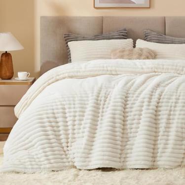Imagem de BEDELITE Conjunto de edredom Queen de lã – Roupa de cama supermacia, quente e fofa, branco creme, luxuosa, felpuda e pesada, para o inverno, com 2 fronhas