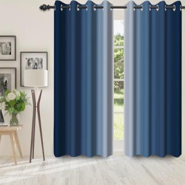 Imagem de Yanutan Cortinas blecaute azul escuro ombré para quarto/sala de estar, conjuntos de 2 painéis, cortina blackout para janela, simples, elegante, moderna, isolamento térmico, cortinas estampadas com