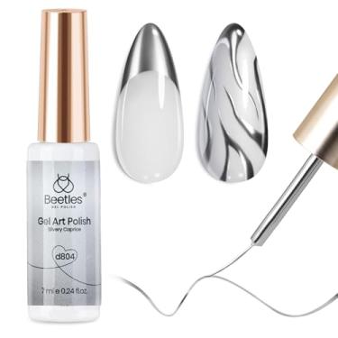 Imagem de beetles Gel Polish Delineador Em Prateado Metálico Para Unhas Artísticas, Esmalte Ponta Francesa De 7Ml, Efeito Cromado Espelhado 3D, Canetas Metal Pintadas Linhas Finas Espiral, Lâmpada Uv Manicure