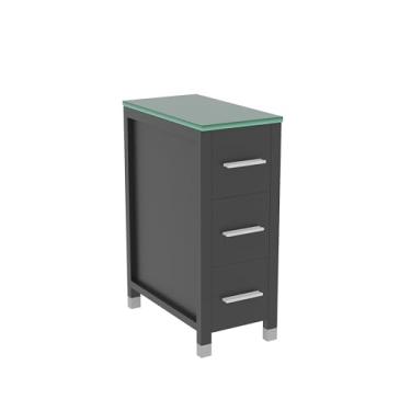 Imagem de walnest Armário estreito de banheiro de 30 cm com 3 gavetas, balcão de vidro (apenas armário)