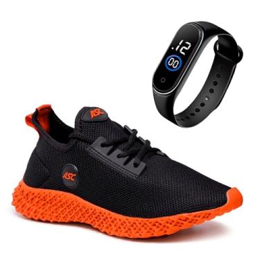 Imagem de Tênis Esportivo Masculino Ascension com Solado Tecnológico + Relogio Smart Fitness Fino | Conforto, Estilo e Tecnologia no Seu Dia a Dia (Laranja, BR, Adulto, Numérico, 39)