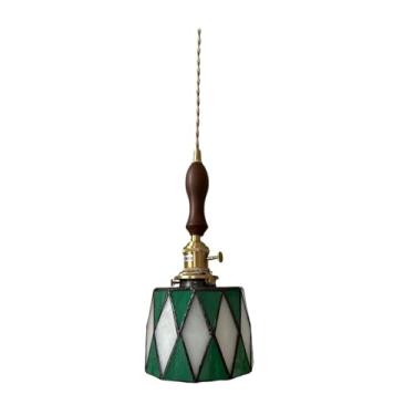 Imagem de MFMEXUL Luminária Pendente de Vitral, Decoração para Casa, Luz Criativa Suspensa para Cozinha, Sala de Estar, Sala de Jantar, Ornamento Interno, xadrez verde, Tamanho real