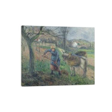 Imagem de Pintura Camiile Pisarro com moldura de madeira - Impressões em tela famosas - Imagens de arte de parede em tela para sala de estar - Reprodução em tela - Mulher camponesa com burro 70 x 85 cm 28 x 33