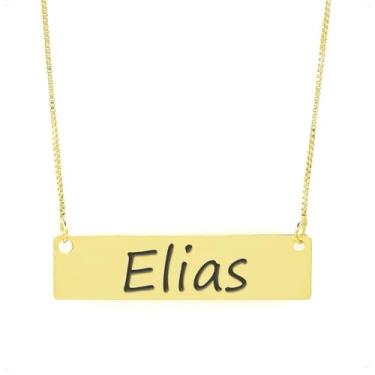 Imagem de Colar Nome Personalizado Chapinha Gravação Elias Banhado Ouro 18K - 999004179