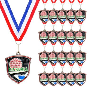 Imagem de Trnayi Medalhas de basquete a granel 6 cm beisebol vôlei metal prêmios com fitas de pescoço Softball Cheer Soccer Track 5K Football Kickball Goat Shield Medalhas em forma de escudo para adultos (20