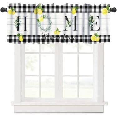 Imagem de Cortina de cozinha Lemon Home Valance, Fruta, Vintage, Casa de Fazenda, Rústica, Preto Branco, Búfalo, Xadrez, Varão, Bolso Curto, Tratamento para Janela para Banho, Café, Restaurante, Decoração de