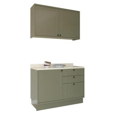 Imagem de Cozinha Modulada Pequena Herval Viana, 3 Peças, Verde Hill e Cinza Arg