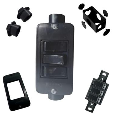 Imagem de KIT Interruptor Triplo Preto + Condulete Sobrepor 4/2pol + Placa + Adaptadores 1/2pol (Preto)