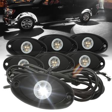 Imagem de SUNPIE Kits de luzes de LED branco puro com 6 cápsulas de luzes 6000K para caminhão off-road carro ATV SUV motocicleta sob o corpo brilho lâmpada trilha para-lama iluminação (branca)