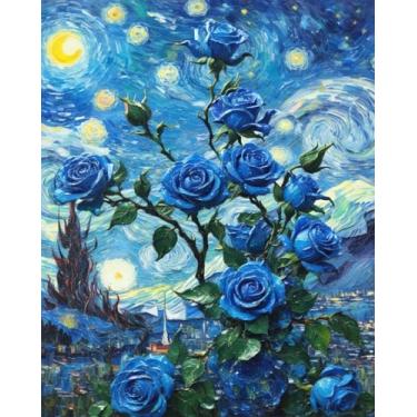 Imagem de ZRIZQ Pintura por números para adultos iniciantes, kits de pintura por números para adultos rosa azul em tela, pintura por números para decoração de parede de casa 40 x 50 centímetros (sem moldura)
