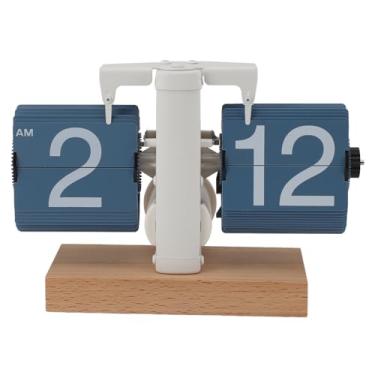 Imagem de Aramox Relógio da Mesa Vintage Relógio Elegante Digital Retro Mecânico, Base de Madeira, Escritório Em Casa (Página azul)