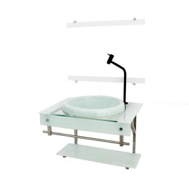 Imagem de Gabinete Com Cuba Para Banheiro De Vidro 60Cm Inox - Branco