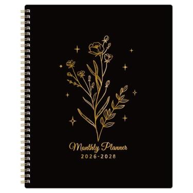 Imagem de Agenda 2025-2027 - Agenda mensal 2025-2027, de janeiro de 2025 a dezembro de 2027, 21,6 x 28 cm, agenda de 3 anos com abas mensais e bolso traseiro, perfeita para organizar - preta