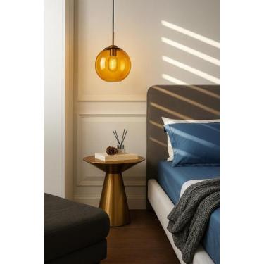 Imagem de Pendente Globo De Vidro Âmbar Design Sofisticado 25cm, luminária pende