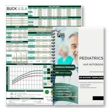 Imagem de Caderno de pediatria H&P: 110 modelos físicos e históricos perfurados, visualização de 2 páginas, encadernado em espiral, tamanho de bolso 21,5 x 14 cm, inclui folha de referência de medicamentos
