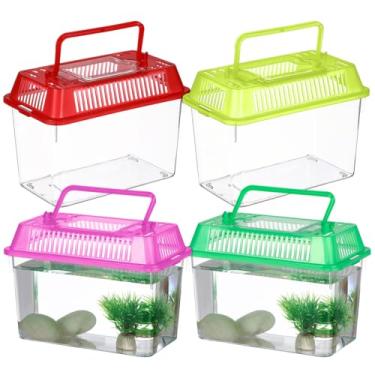 Imagem de 4 peças mini aquários: aquário portátil portátil leve mini caracol portátil caracol terrário caranguejos habitat para camarão, tartaruga, camarão, peixinho dourado, brinquedos de praia de plástico