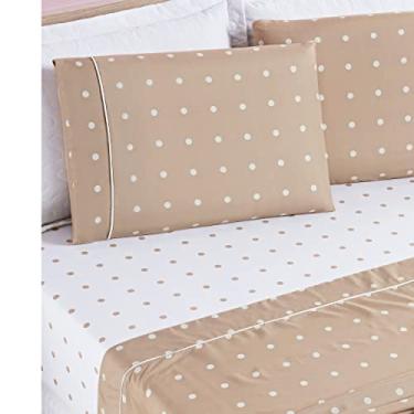 Imagem de Jogo de Cama Lençol Queen 4 Peças Petit Poá Estampado Micropercal 200 Fios Caqui