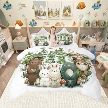 Imagem de Jogo de cama com estampa de flores e animais, urso fofo, coruja e coruja, para crianças, adolescentes, presente de aniversário de 11 anos, com 1 fronha para todas as estações, solteiro