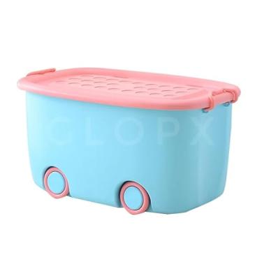 Imagem de Caixa Organizadora Cesto Brinquedo Infantil Quarto Bebê Decorativa - 50L(AZUL TAMPA ROSA)