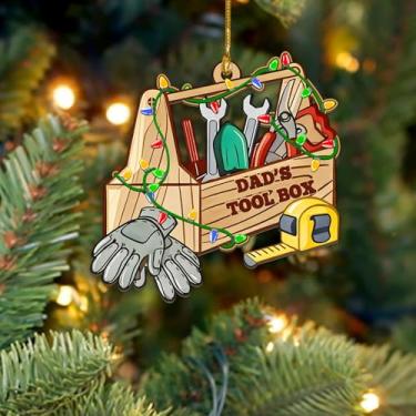 Imagem de Caixa de ferramentas do pai, enfeite de Natal, ferramentas do pai, luvas, enfeite de fita métrica, caixa de ferramentas, enfeites de Natal com cordão leve, papai mecânico, caixa de ferramentas do