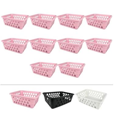 Imagem de Cesto Organizador Kit 10 Peças 20x16x6cm Gaveta Cozinha Escritório Armário Lavanderia Resistente (Rosa)
