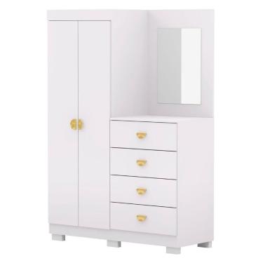 Imagem de Guarda Roupa Cômoda Com Espelho 120cm Cristal Branco - Vila Rica