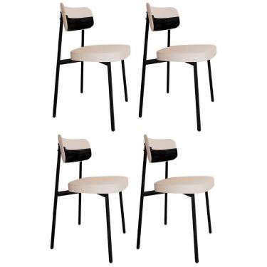 Imagem de Cadeira De Jantar Estofada Kit 4 Ella M25 Linho Palha-preto - Mpozenato