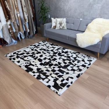 Imagem de Tapete De Couro Preto e Branco Malhado 150x200 Placa 10cm Quadriculado