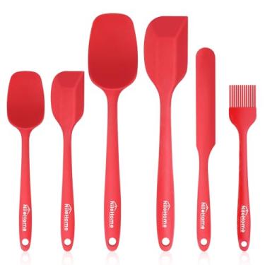 Imagem de NileHome Conjunto de 6 espátulas de silicone para cozinha de grau alimentício com escova de silicone, resistente ao calor, espátula de borracha livre de BPA para raspar, assar, cozinhar, misturar, vermelho