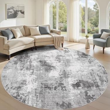 Imagem de TARANCH Tapete lavável redondo 2,5 m: tapete interno neutro abstrato moderno para entrada porta da frente cozinha banheiro quarto - cinza