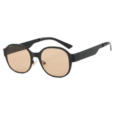 Imagem de Óculos de sol retrô de metal feminino, moda oval, proteção UV, espelhado, estiloso, casual, UV400 (chá preto)