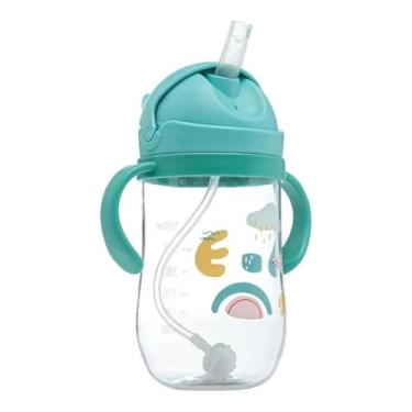 Imagem de Copo infantil de Treinamento com Canudo Silicone Antivazamento C/Alça Garrafa squeeze Criança 350 ML (VERDE)