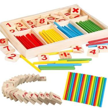 Imagem de Jogo Educativo de Matematica para crianças,Didatico com Numeros Símbolos e Palitos Coloridos Aprenda a Contar e Fazer Calculos Desenvolve Coordenação Motora e Raciocinio Logico Montessori Matematica.