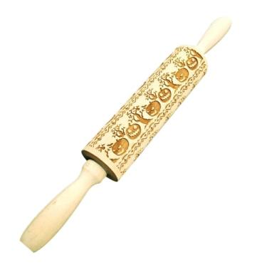 Imagem de Baoblaze Rolo de massa de madeira com para biscoitos, rolo de massa texturizado fino para festas, padrões temáticos de Halloween, de pizza, Abóbora