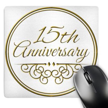 Imagem de 3dRose Mouse pad LLC 20 x 20 x 0,65 cm, presente de aniversário de 15 anos, texto dourado para celebrar casamento (mp_154457_1)