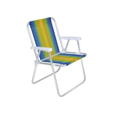 Imagem de Cadeira De Praia Alumínio Mor Alta Reforçada Dobrável 110kg, Azul, Ama
