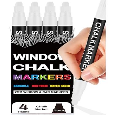 Imagem de Marcadores brancos de giz para quadro-negro, marcadores de janela grossos, caneta de giz líquido com ponta grossa de 7 mm de largura e tinta apagável, marcador jumbo para quadro-negro, placa de vidro